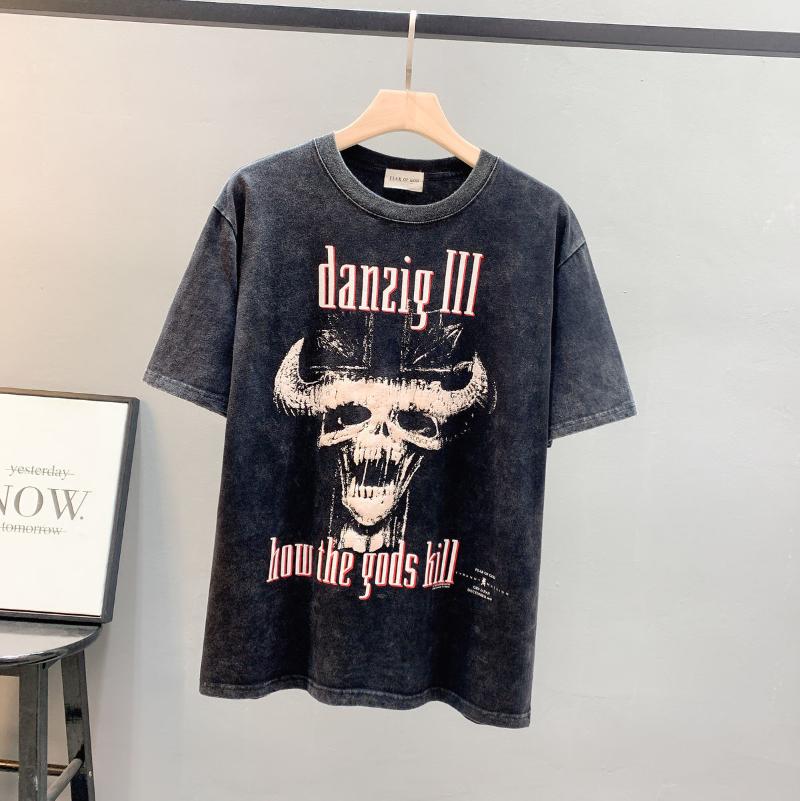 

Men' T-Shirts High Street Vintage Tee Retro Rock Wash Used Short Sleeve Jerry SameMen, Black