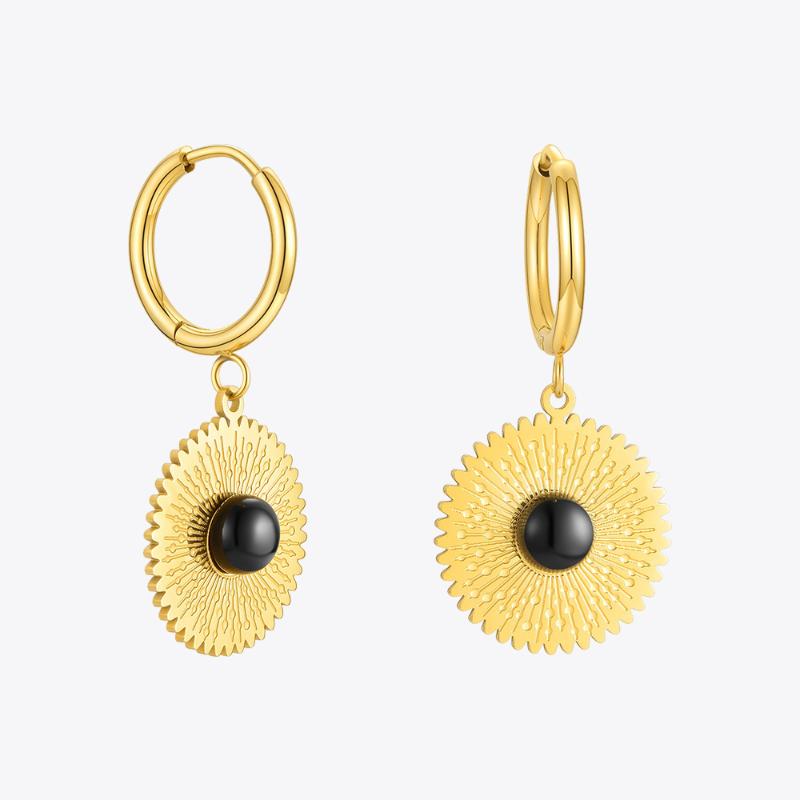 

Dangle & Chandelier ENFASHION Black Agate Eardrop Earrings For Women Gold Color Stainless Steel Circle Earings Fashion Jewelry Kolczyki E121