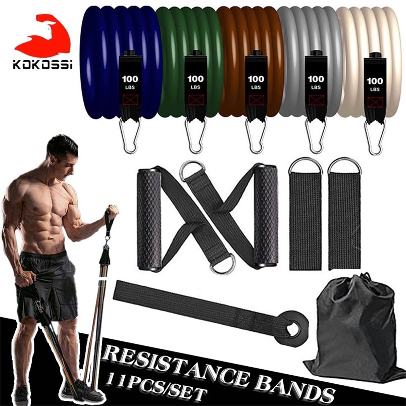

KoKossi 11Pcs/Set 500LBS Resistance Bands Crossfit Workout Bodybuilding Portable Fitness Equipment Fitness Elastic Rope Unisex 220518, Yellow