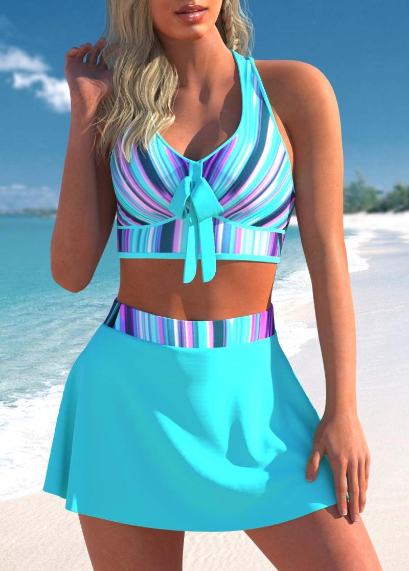 

Women' Swimwear High Waist Bikini Split Swimsuit Ladies Conservative Skirt Wire Free Print Plus Size Bandeau SwimsuitWomen, Black