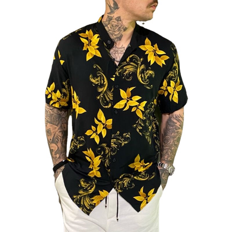in stock XXXL Blouses summer new European and American shirt men's printed cardigan TOP autumn short sleeved skull printed men shirts