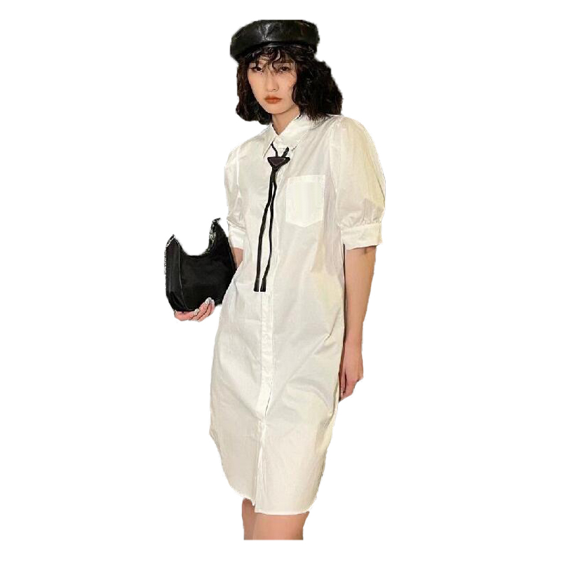 22SS Femmes Robe Designer Polo Collar New Pure Color Slim Robes Womens Summer Casual Style Letter Cotton T-shirt Jupe noire Robes blanches