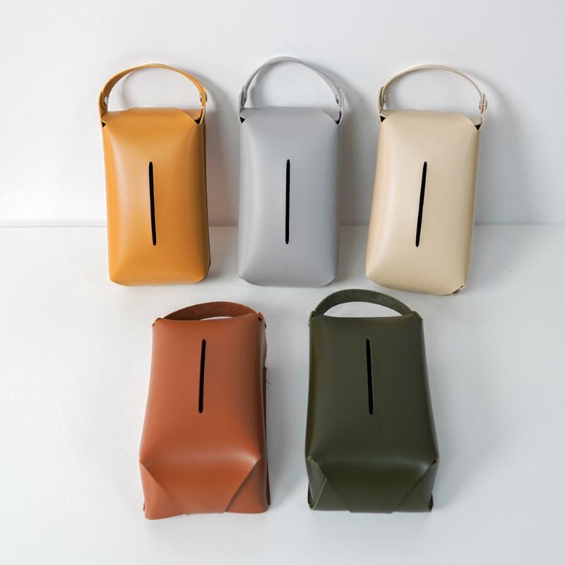 

Cosmetic Bags & Cases Leather Car Mounted Paper Towel Cover Living Room Tissue Box Solid Color Storage Container Northern Europe Style Napki, Beige