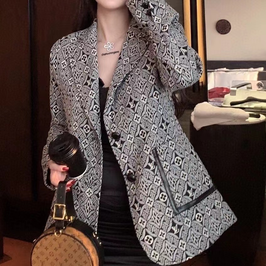 

LV289 Women' Suits & Blazers High quality 2022 new jacquard letter blazer, with logo, Black