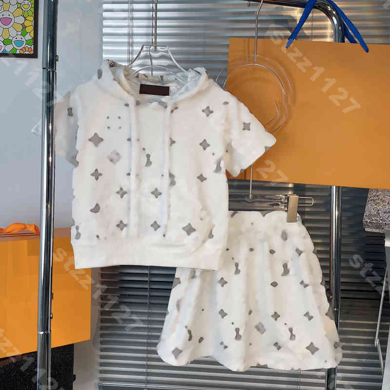 

designer kids hoodies shorts skirt set summer cotton print hoodie short sleeve logo louisclothes brand baby clothes casual boys luxury tracksuit 2 piece suit -160