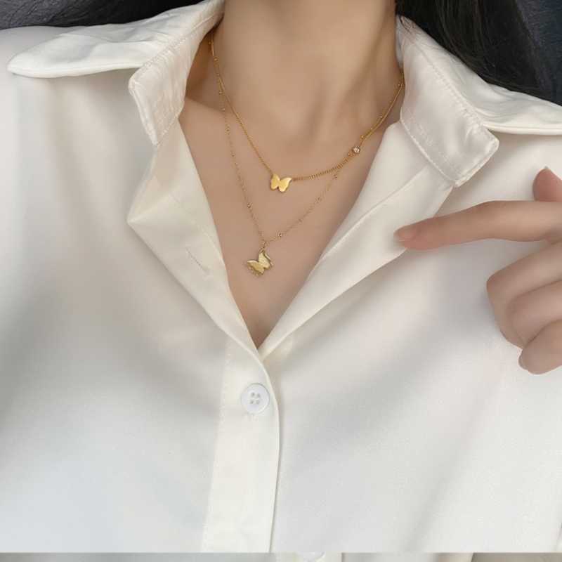 

Pendant Necklaces Stainless Steel 2022 Fashion Upscale Jewelry 2 Layer Matte Butterfly Charms Chain Choker Pendants For WomenPendant