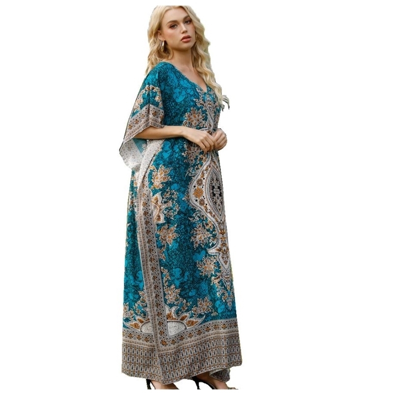 

Women S Fashion Beach Holiday Dress Summer Printing V Neck Ethnic Kaftan Maxi Sexy Vestidos K1375 220613, Green