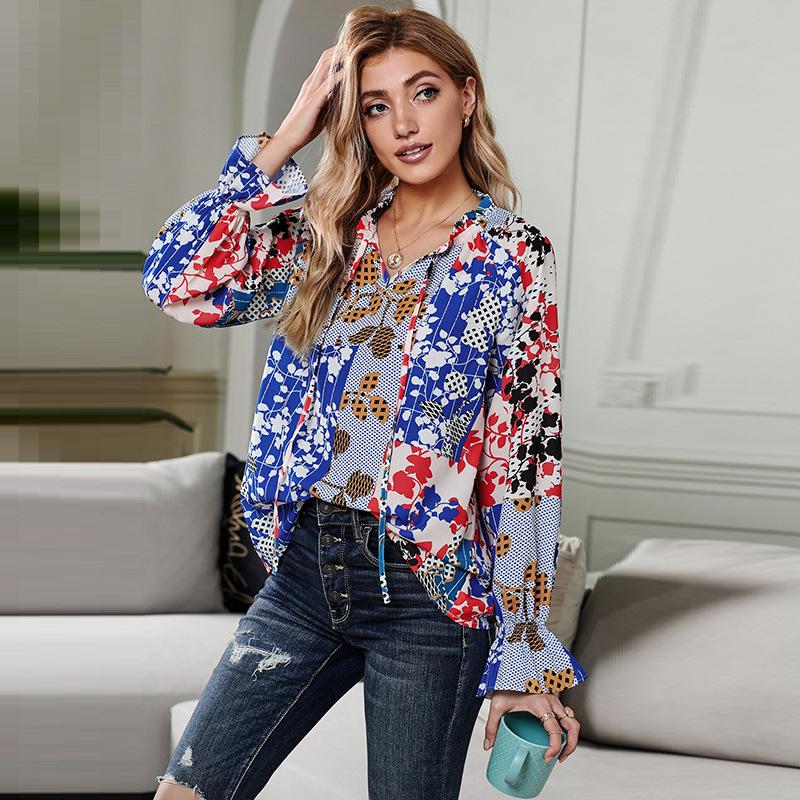

Women' Blouses & Shirts Spring And Autumn Women Chiffon Shirt Fashion Print Bohemia V Neck Long Sleeve Ladies Casual TopsWomen, Red 2518521