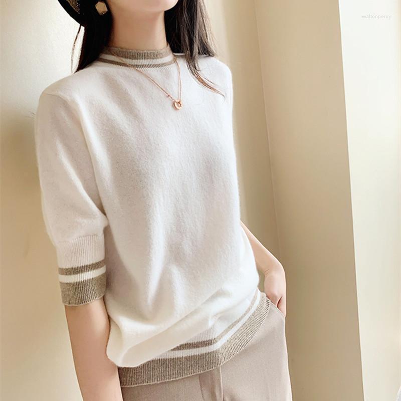 

Women' Knits & Tees Fashion Cashmere Sweater Women Knitted Short Sleeve Soft Pullover Sweter Tops Pull FemmeWomen' Walt22, Rice white