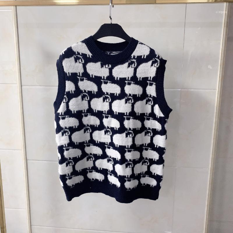 

Sheep Furry Waistcoat Pullover Round Neck Sleeveless Sweater Women, Navy blue
