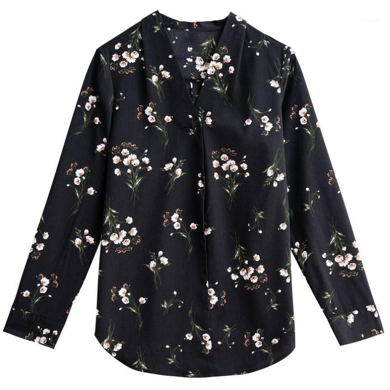 

Blouses Woman 2022 V-neck Blouse Women Black Floral Print Chiffon Long Sleeve Shirts Womens Tops And B762 Women