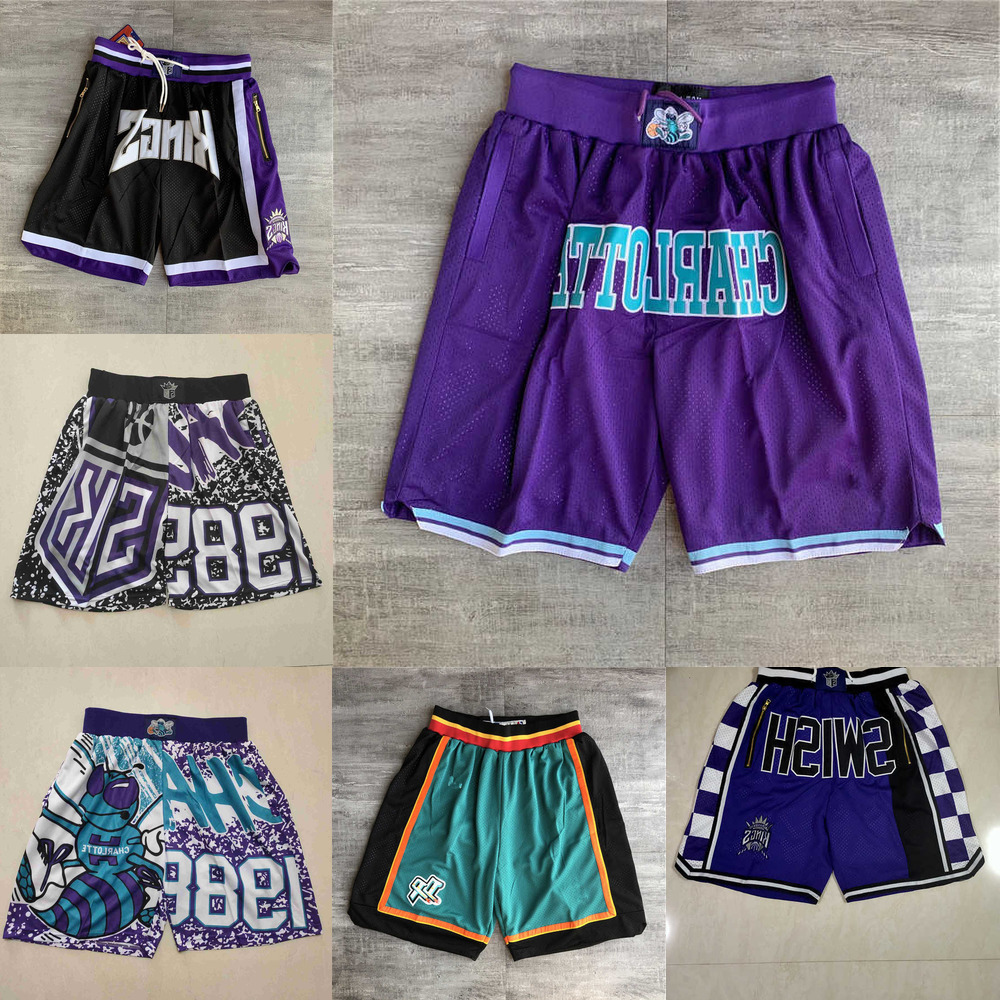 

Charlotte''Hornets''men Sacramento''Kings''black Detroit''Pistons''blue Throwback Basketball Shorts pocket red black, Color