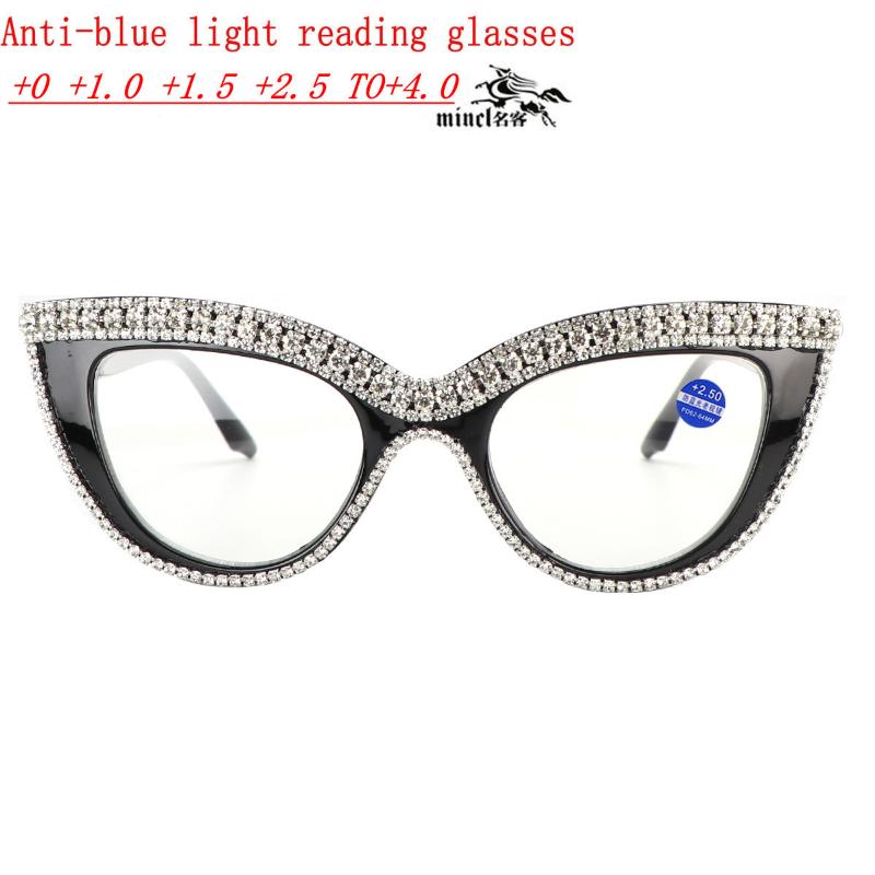 

Sunglasses Womens Luxurious Colorful Rhinestone Cat Eye Reading Glasses Blue Light Blocking Reader Computer Eyeglass Frame NXSunglasses