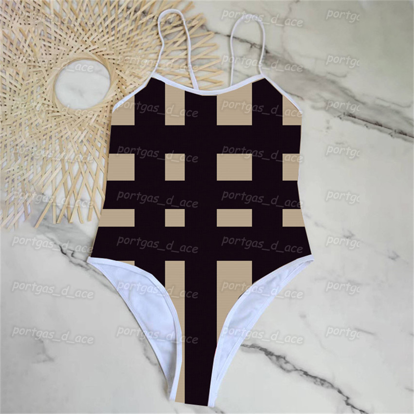 

Plaid Women Swimwear Fashion Brown One Piece Swimsuit Summer Beach Holiday Bathing Suit, Brown with tag #26 adult