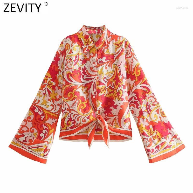 

Women' Blouses & Shirts Zevity 2022 Women Vintage Totem Floral Print Hem Bow Tied Smock Blouse Female Long Sleeve Casual Chic Blusas Tops L, As pic p1161o