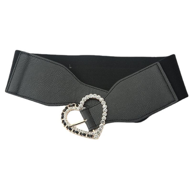 

Belts Fashion Elastic Wide Belt For Women Rhinestone Heart Buckle Waist Straps Luxury Designer Brand Coat Dress Decorative Waistband, Black
