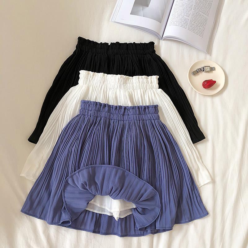 

Skirts Black White Chiffon Cute Mini Skirt Women Fashion 2022 Summer Korean Solid Color Pleated High Waist Shorts Female E74Skirts