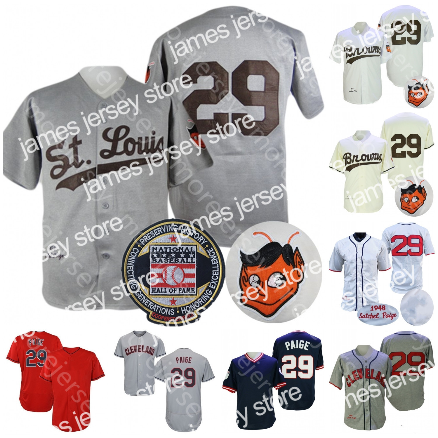 

New Satchel Paige Jersey Hall Of Fame Patch Salute to Service 1948 1953 Cream Grey White Navy Red Player Drop Shipping Size S-3XL, 1953 white
