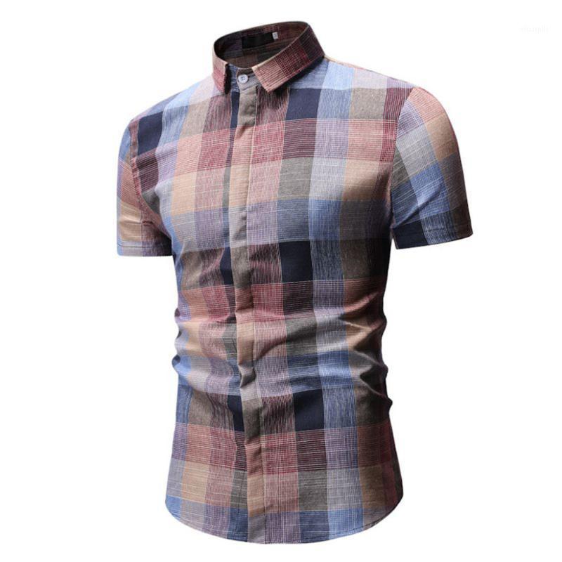 

Men's Plaid Casual Button Down Short Sleeve Shirt Top Blouse Men Camisa Masculina Mens Dress Shirts 7.13, Green