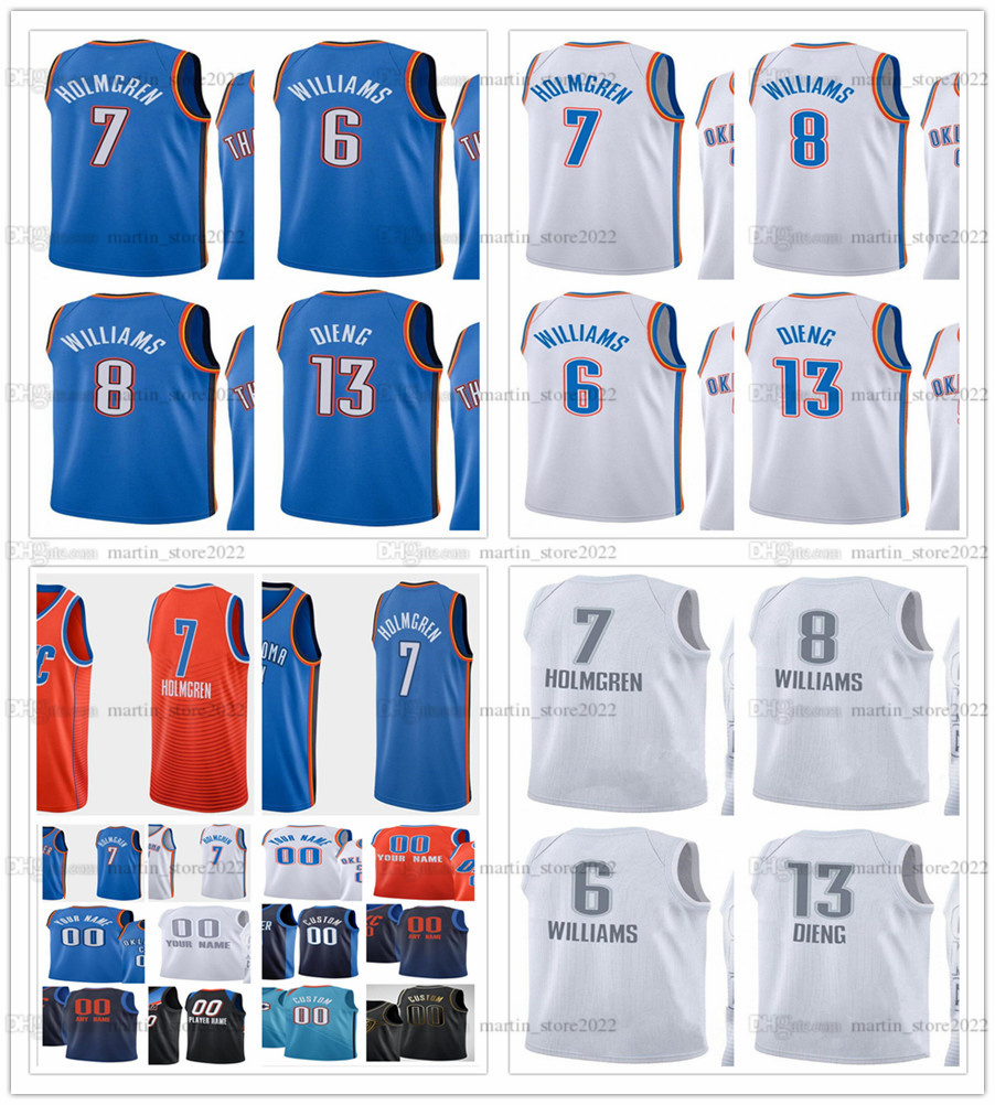 

2022 Printed Basketball 7 Chet Holmgren Jerseys 13 Ousmane Dieng 8 Jalen Williams 6 Jaylin Williams 25 Eugene Omoruyi 27 Vit Krejci 12 Lindy Waters 6 Melvin Frazier, Teal