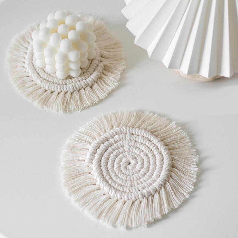 

Mats & Pads Bohemia Style Cup Hand-Woven Tassels Placemats Coffee Milk Home Kitchen Tableware Accessories