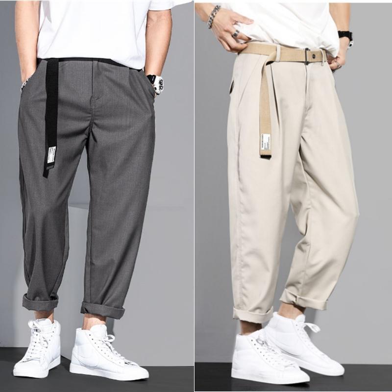 

Men's Pants Men's Casual Korean Fashion Streetwear Harem Spring Summer Loose Wild Belt Straight TrouserMen's, Gray
