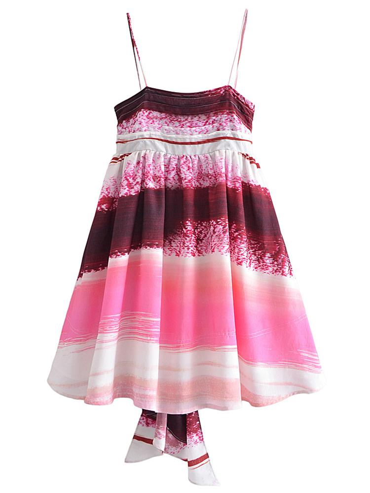 

Casual Dresses Summer Women Vintage Tie Dye Print Bow Sling Dress Sexy Backless A-line Short Ladies French Style VestidoCasual, Multi