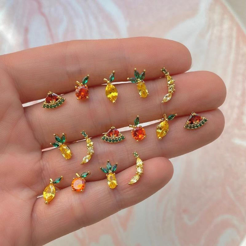 

Stud Summer Arrive Cute Fruit Earring Delicate 925 Sterling Silver Banana Watermelon Lemon Orange Pineapple Jewelry For GirlStud