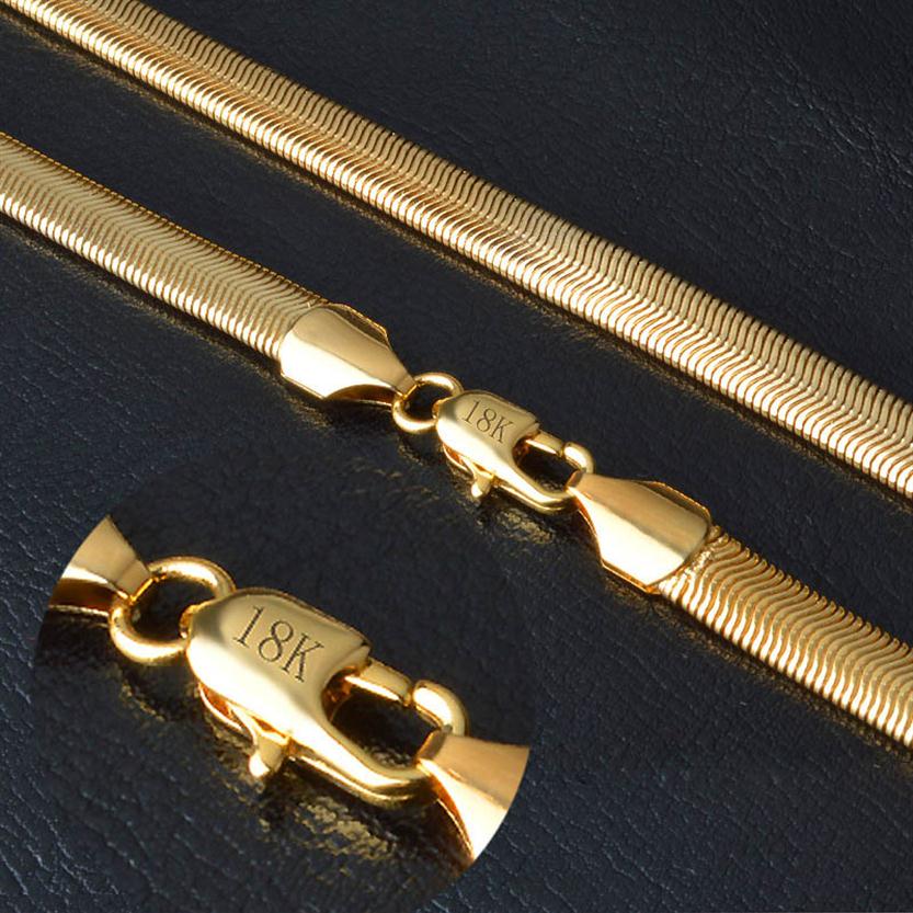 Hip Hop 18K Chaînes plaquées à or 18K Colliers de chaîne de serpent aplaties de 20 pouces de 6 mm pour femmes accessoires de bijoux de luxe 254
