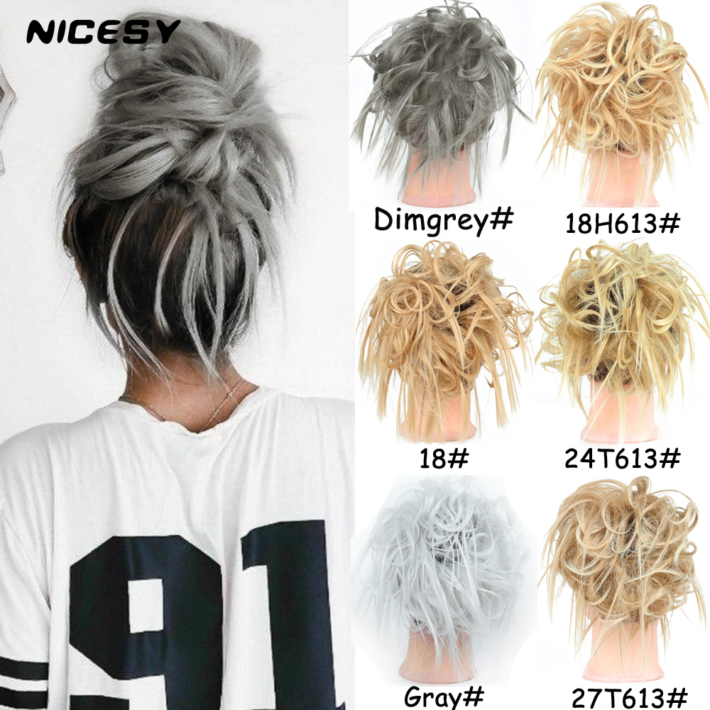 

Costume Accessories Synthetic Bun Hair Extensions Curly Messy Elastic Hair Scrunchie Silver Gray Suitable For Women And Children