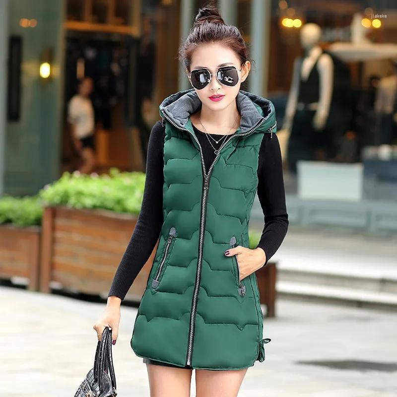 

Women's Vests Vest Women Waistcoat 2022 Autumn Winter Sleeveless Gilet Jacket Hooded Warm Long Coat Pocket Colete Feminino Plus Size 5XL, Black