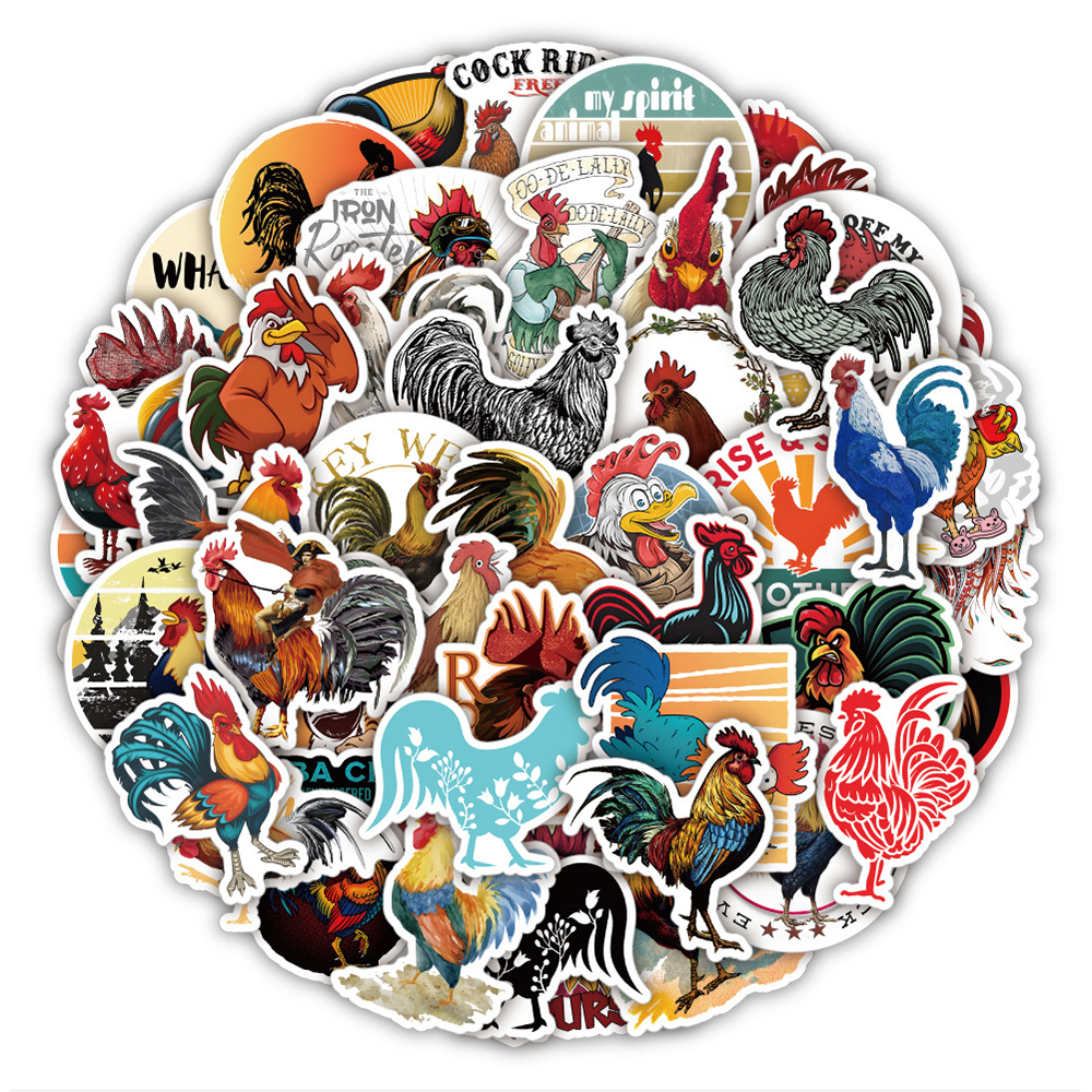 

50Pcs Rooster Stickers Stickers Non-Random For Car Bike Luggage Sticker Laptop Skateboard Motor Water Bottle Snowboard wall Decals Kids Gifts, Multi-color