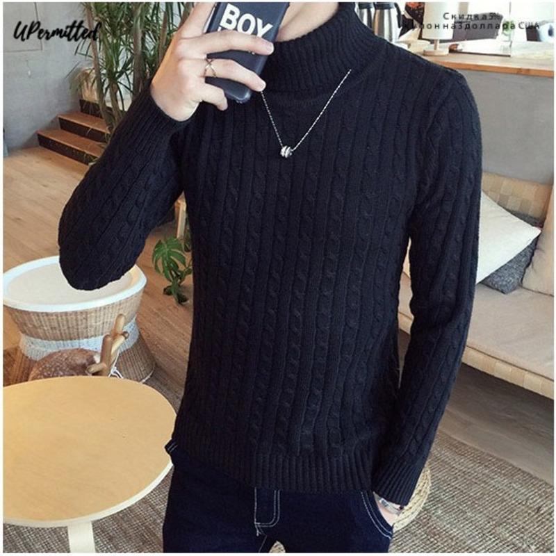 

Men's Sweaters Spring Autumn Men High Neck Smart Casual Korea Fashion Thickened Slim Fit Man Knitted Pullovers Streetwear TopsMen's Olga22, Black