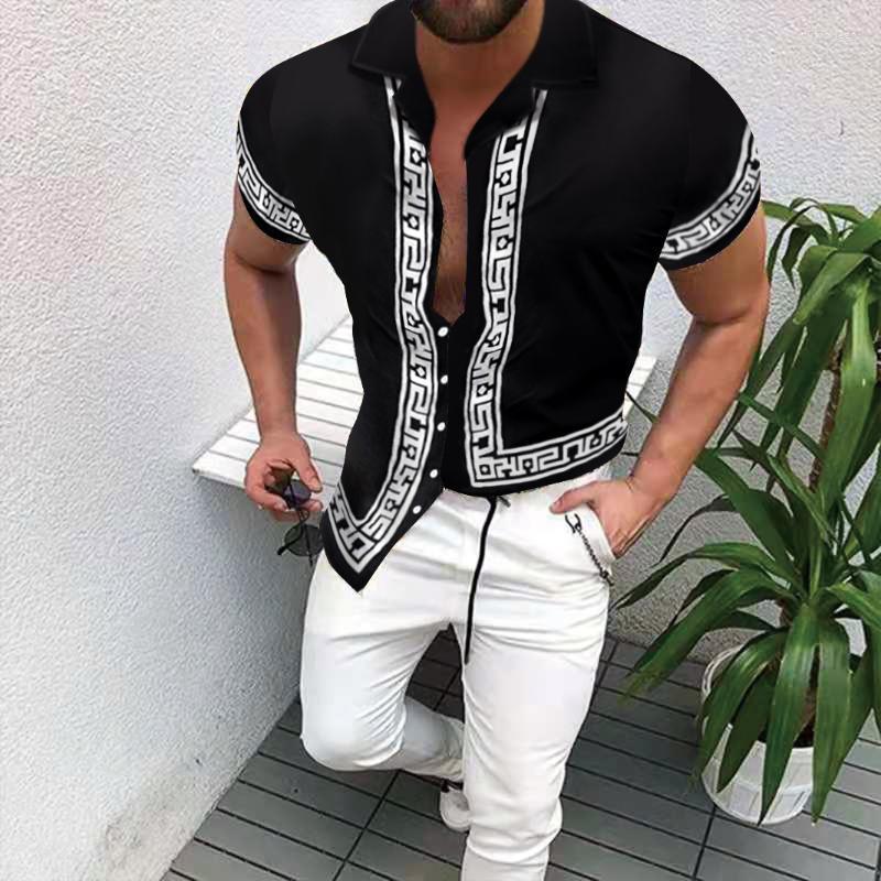 

Men's Dress Shirts Summer Men's Hawaiian Casual Brand Street Print Clothing Cardigan Premium Business Short Sleeve MenMen's Quin22, C18