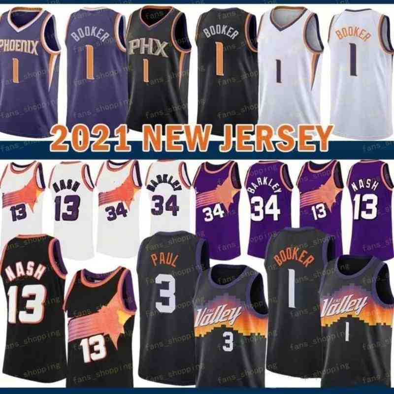 

Basketball Jerseys Vintage Chris 3 Paul Devin 1 Booker Steve 13 Nash Charles 34 Barkley 22 Ayton City retro shirt 75th anniversary, As