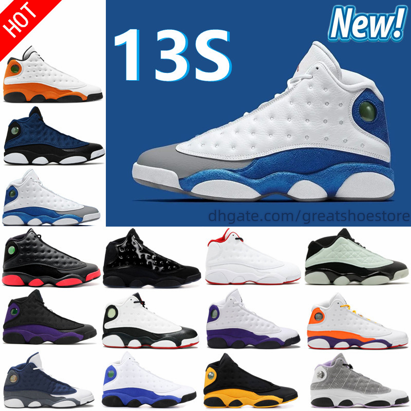 

NEW OG New XIII 13 13s Men Basketball Shoes Hyper Royal French Blue Linen Island Green Obsidian Bred Midnight Navy Black Cat Del Sol Barons Gym Red, 47#