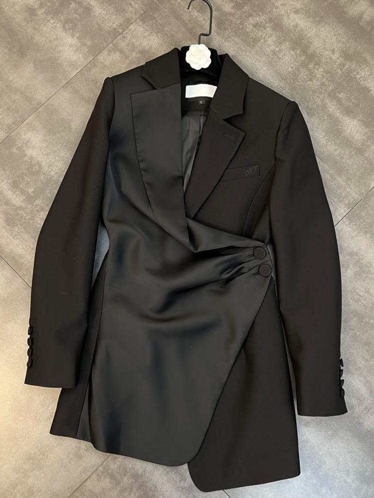 

Women' Suits & Blazers PREPOMP 2022 Spring Arrival Long Sleeve Turn Down Collar Irregular Double Buttons Black Slim Blazer Women Suit Coat