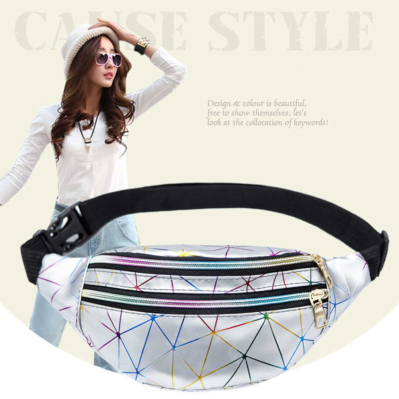 

Waist Bags Women Fanny Pack Female Belt Bag Geometric Waist Packs Laser Chest Phone Pouch Bag Shoulder Sport Purse Pocket, Black
