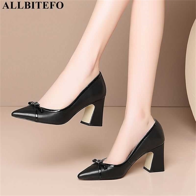 

ALLBITEFO large size3343 full genuine leather women high heel shoes brand high heels office ladies shoes party women heels 210611, As picture