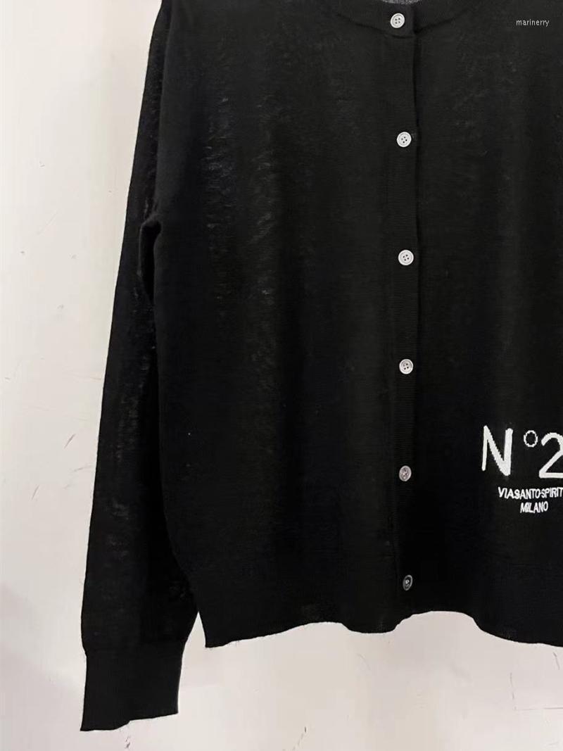 

Women' Knits & Tees Women' Letter Print O-Neck Knitted Cardigan 2022 Early Autumn Ladies Single-Breasted Long-Sleeved Thin Knitwear Sw, Black