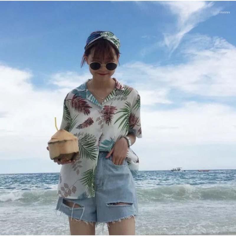 

Women's Blouses & Shirts Women Beach Shirt Summer Printed Short Sleeve Casual Tops Top Chiffon Fashion Loose