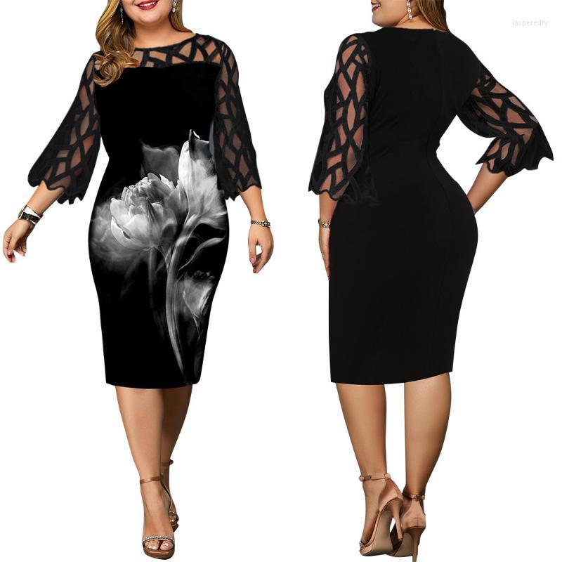 

Plus Size Dresses 6XL Women Lace Dress Elegant Birthday Mesh Printed Party Sexy Clubwear Summer Clothing For Ladies 2022 Jasp22, Black