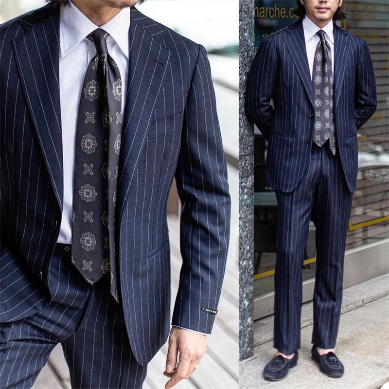 

Men's Suits & Blazers 2 Pieces Costume Homme Men Dark Blue Pinstripe Single Breasted High Quality Formal Business Wedding Causal Prom Tailor, Beige