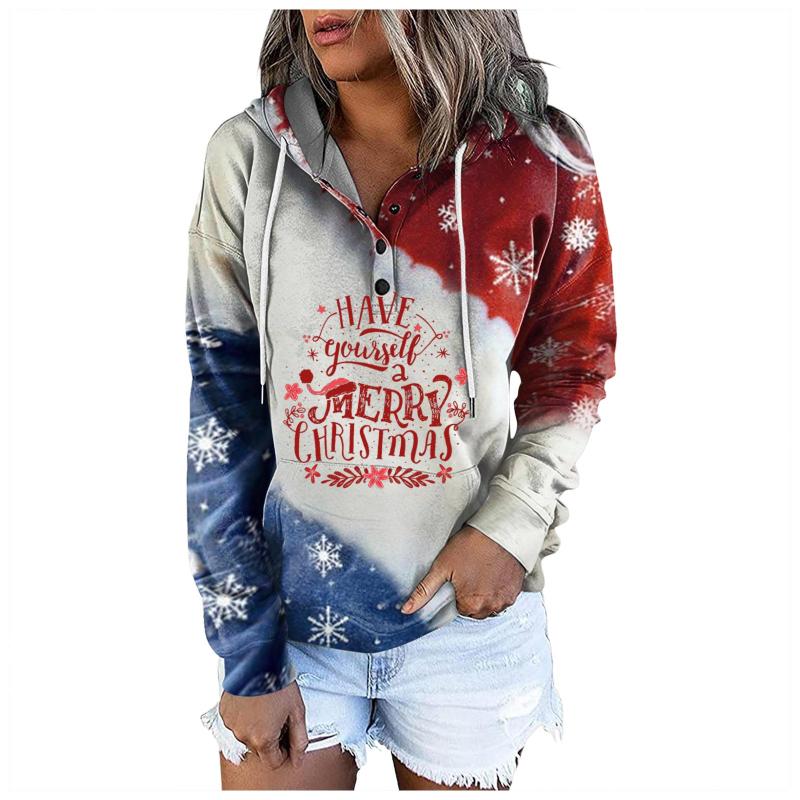 

Women' Hoodies & Sweatshirts Womens Hoodie Long Women Christmas Winter Crewneck Button Print Long-Sleeved Blouse Pullover Kid Toddler Littl, Grey
