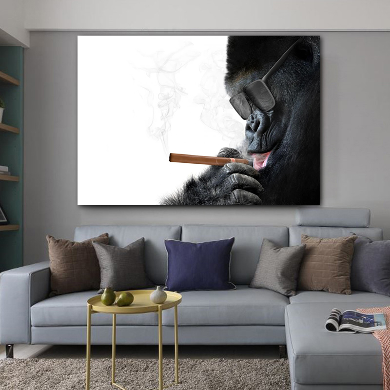 

Monkey Smoking Posters Black And White Wall Painting For Living Room Home Decor Animal Canvas Pictures NO FRAME
