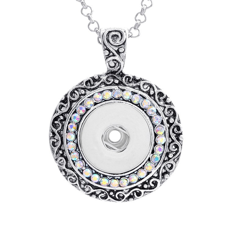 

Wholesale Vintage Jewelry 4 Colors Crystal Round Pendant Necklace For Women Boho Statement Snap Necklaces Party Gifts Pink White AB Color Topaz Crystals