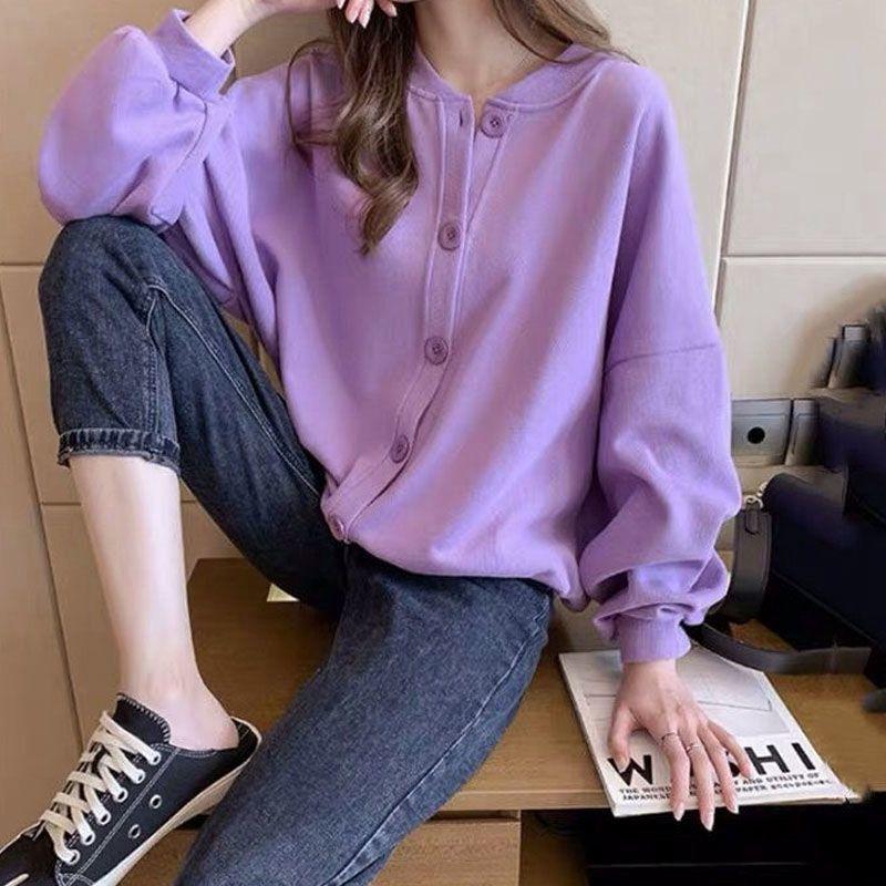 

Women's Knits & Tees Wei Yi Female Students Loose Spring And Autumn Long Sleeve Thin Coat Casual Slim Baseball Suit, Green