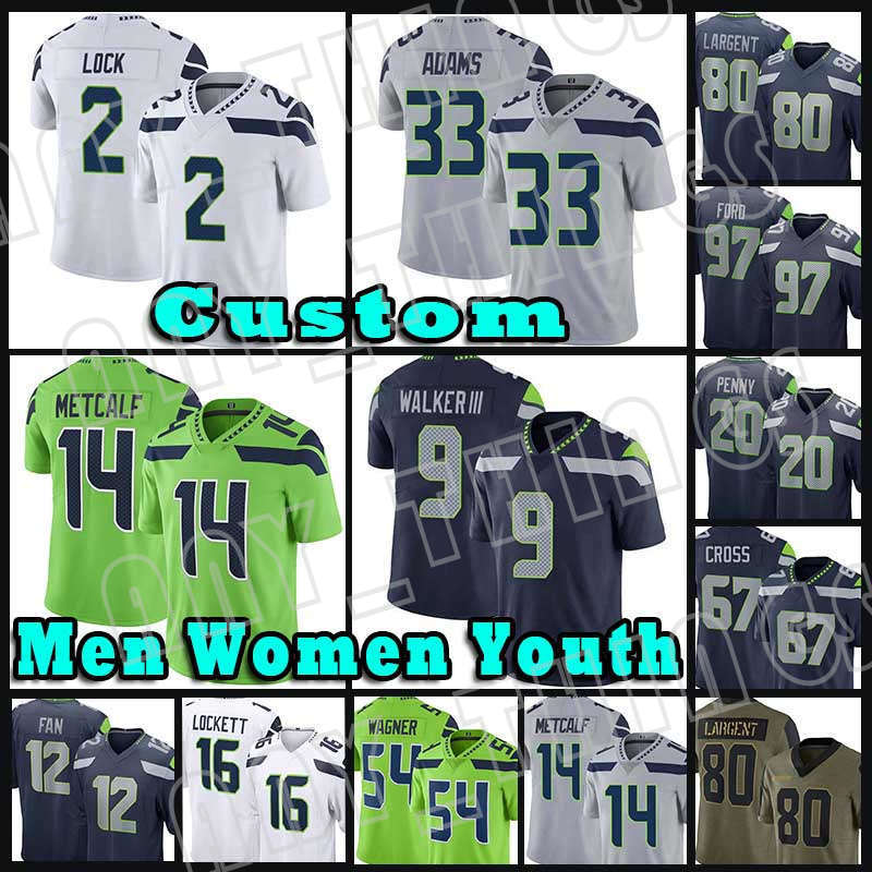 

14 DK Metcalf 2 Drew Lock 12 Fan Football Jersey 33 Jamal Adams 54 Bobby Wagner Tyler Lockett Kenneth Walker III 89 Will Dissly Quandre Diggs Brian Bosworth Chris Carson, Custom men (hai ying)