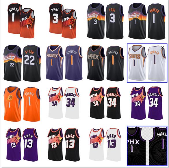 

Phoenixs Sun Devin Booker Basketball Jersey Chris Paul Charles Barkley Steve Nash Josh Jackson Dejounte 5 Murray