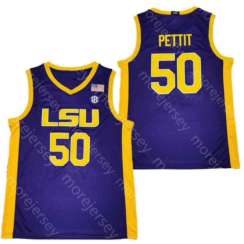 

New LSU College 2020 Basketball Jersey NCAA 50 Bob Pettit Purple All Stitched and Embroidery Men Youth Size, As pic